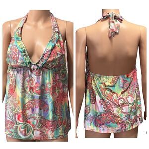 BECCA by Rebecca Virtue Paisley Multicolored Print Tankini Top Size D